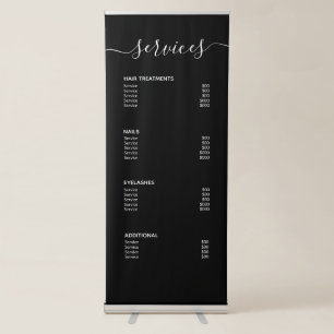 Modern Simple Black Salon Price List Service Menu Retractable Banner