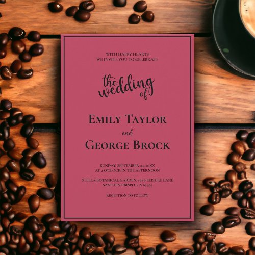 Modern Simple Black Script Magenta Elegant Wedding Invitation