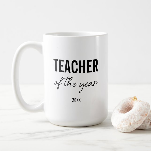Modern Simple Black Script Personalized Teacher Coffee Mug (With Donut)