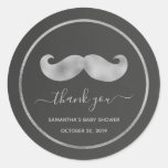 Modern Simple Black Silver Mustache Thank You Classic Round Sticker at Zazzle