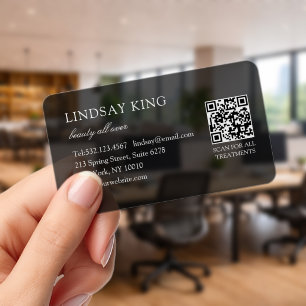 Modern Simple Black Transparent QR Code Clear Business Cards