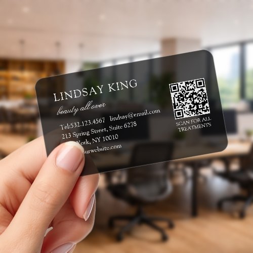 Modern Simple Black Transparent QR Code Clear Business Cards
