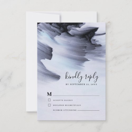 Modern Simple Black Watercolor Abstract Wedding RSVP Card - This incredible abstract collection was influenced by simple black watercolor and would fit perfectly for those planning a modern styled ceremony. The text is simple against an abstract watercolor background.