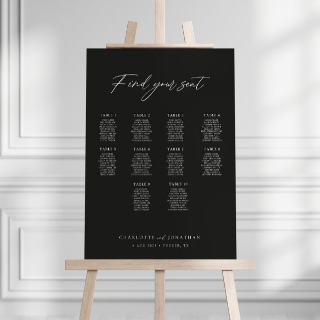 Modern Simple Black Wedding Seating Chart Foam Board (Creator Uploaded)