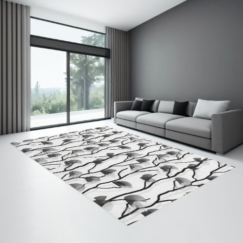 Modern Simple Black White Abstract Vine Rug