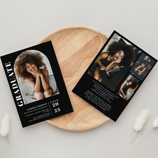 Modern Simple Black & white Arch Photo Graduation  Invitation (Creator Uploaded)