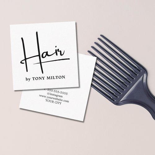 Modern Simple Black White Bold Hairstylist Square Business Card