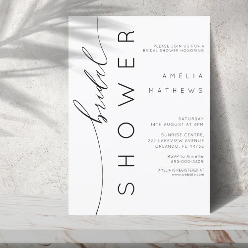 Modern Simple Black  White Bridal Shower Invitation