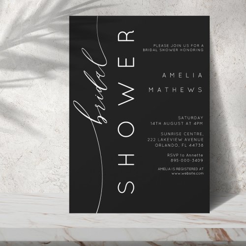 Modern Simple Black  White Bridal Shower Invitation