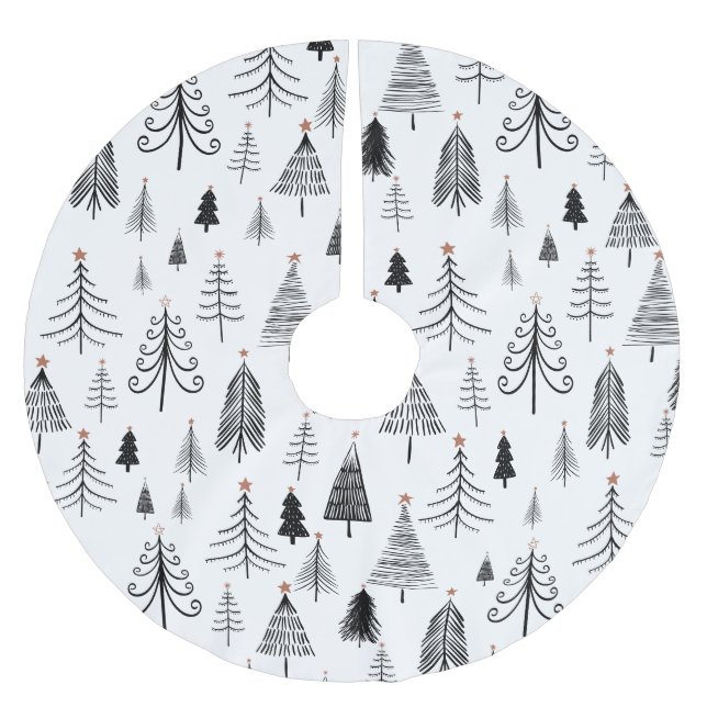 Modern Simple Black White Christmas Tree Star Brushed Polyester Tree Skirt (Front)