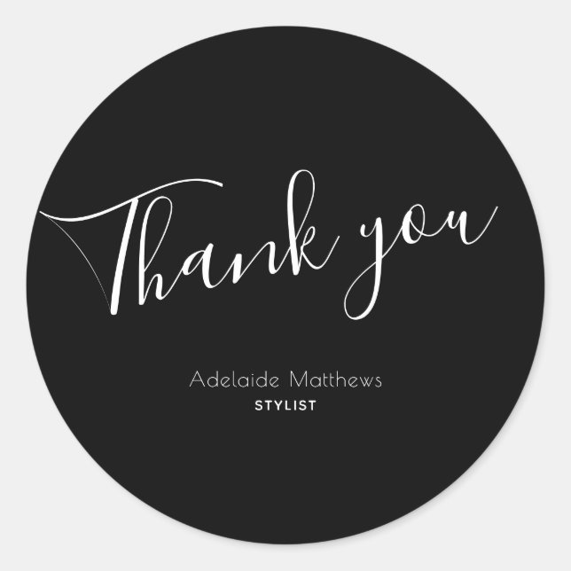 Modern Simple Black White Custom Name Thank you Classic Round Sticker (Front)