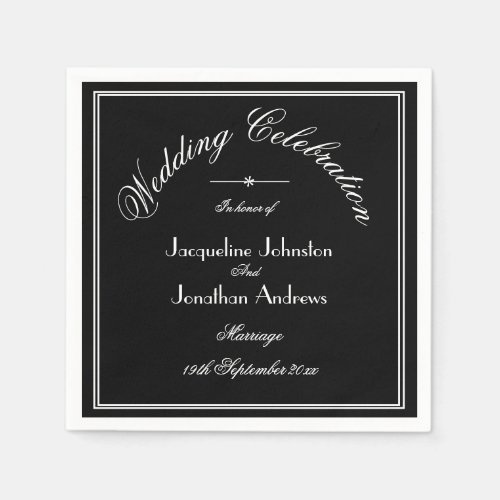 Modern Simple Black  White Custom Wedding Napkins