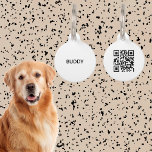 Modern Simple Black White Dog Cat Scan Me Qr Code Pet ID Tag<br><div class="desc">This minimalist pet ID tag is an essential accessory for any pet owner who wants to ensure the safety and security of their furry friend. This pet tag features a scannable QR code that enables anyone with a smartphone to access important information about your pet. The modern design of this...</div>