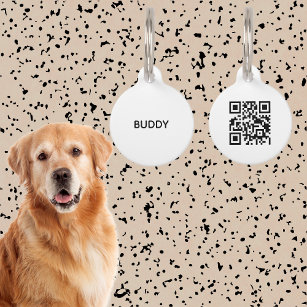 Modern Simple Black White Dog Cat Scan Me Qr Code Pet ID Tag