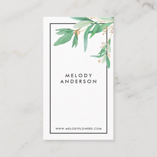 Modern simple black white elegant green botanical business card