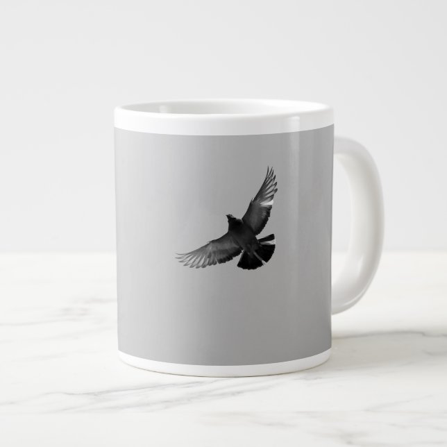 Modern simple black white flying bird pigeon photo giant coffee mug (Front Right)