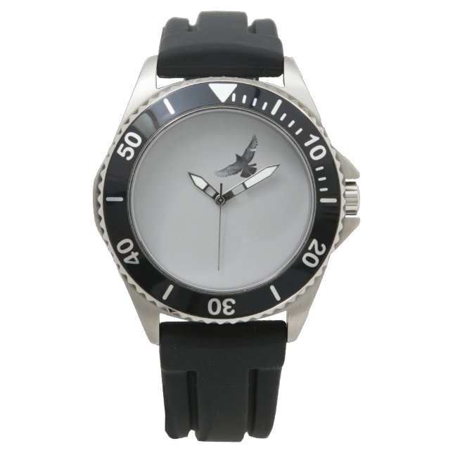 Modern simple black white flying bird pigeon photo watch (Front)