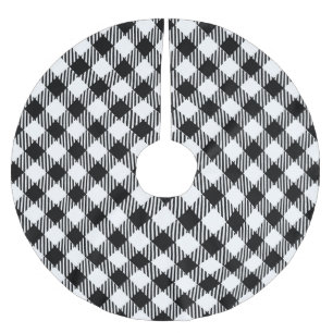 Modern Simple Black White Gingham Check Brushed Polyester Tree Skirt