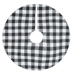 Modern Simple Black White Gingham Check Brushed Polyester Tree Skirt