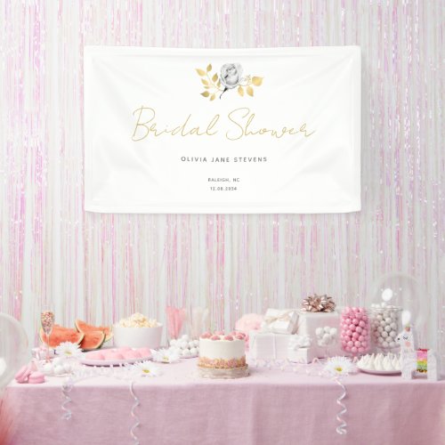 Modern Simple Black White Gold Bridal Shower Banner