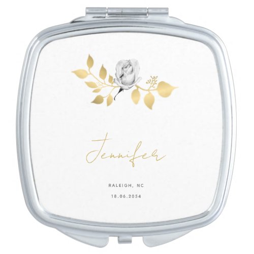 Modern Simple Black White Gold Bridesmaid Gift Compact Mirror