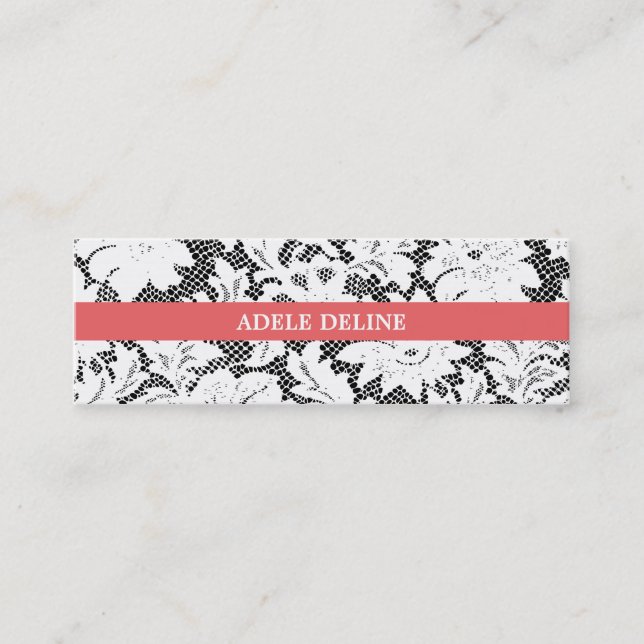 Modern Simple Black White Lace Interior Designer Mini Business Card (Front)