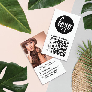 Modern Simple Black White Logo Photo QR Code Business Card