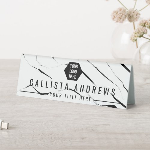 Modern Simple Black White Marble Logo Nameplate Table Tent Sign