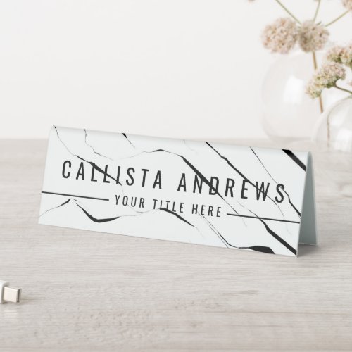Modern Simple Black White Marble Nameplate Table Tent Sign