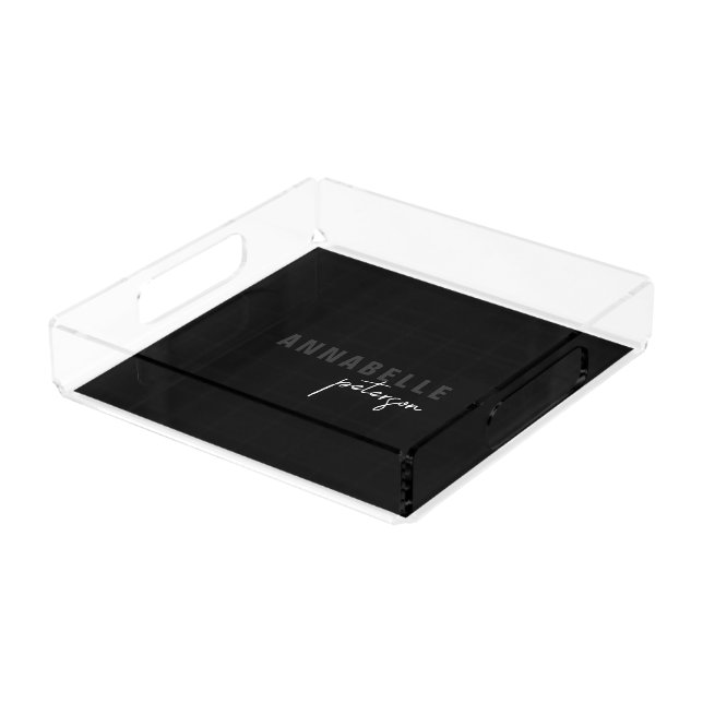 Modern Simple Black & White Minimal Script Acrylic Tray (Angled)
