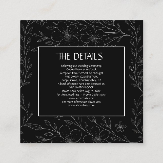 Modern simple black & white minimalist floral vine enclosure card (Front)