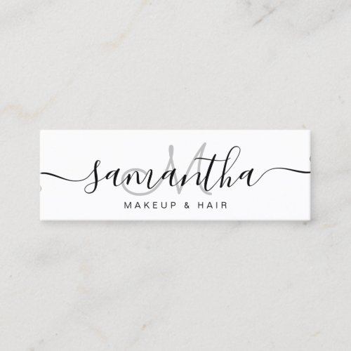 Modern simple black white monogram makeup hair mini business card