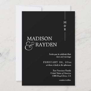 Modern Simple Black White Monogram Photo Wedding Invitation