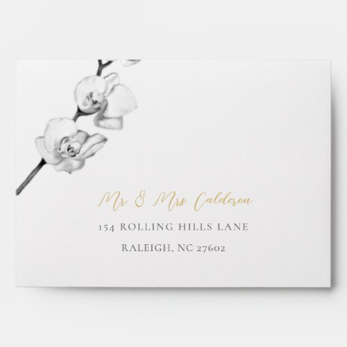 Modern Simple Black White Orchids Wedding Envelope