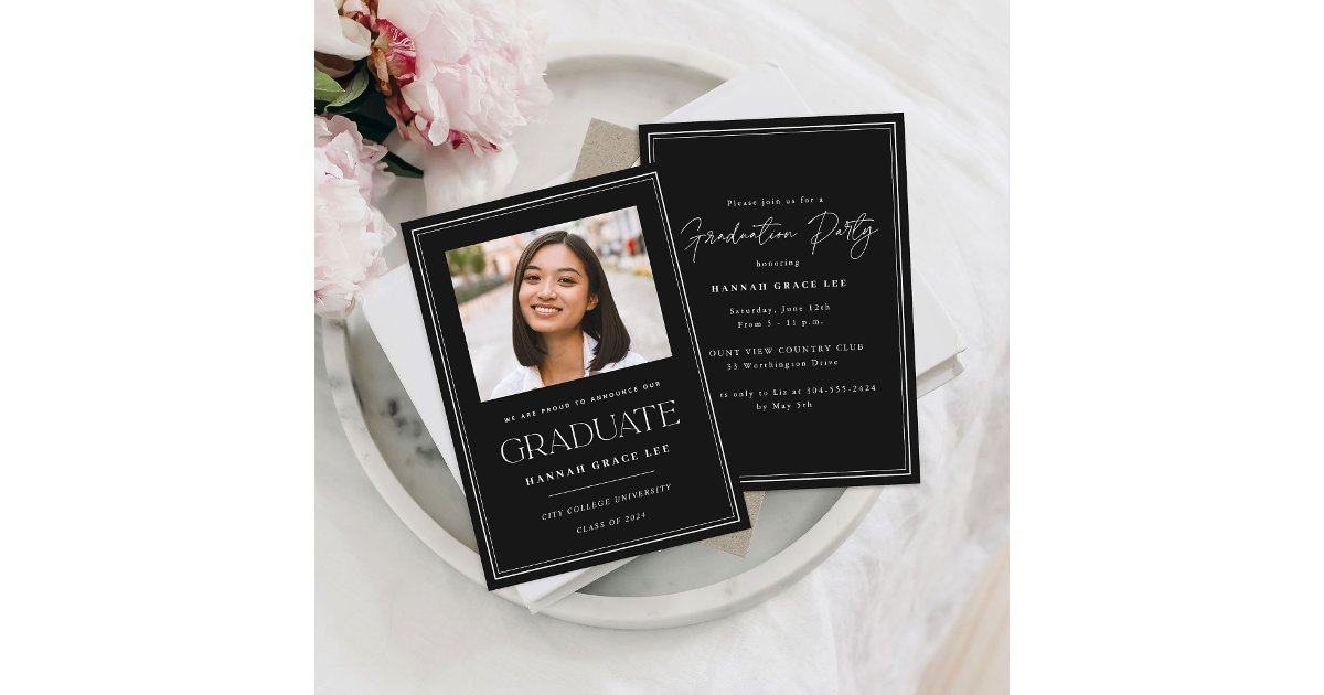 Modern Simple Black White Photo Graduation Party Invitation | Zazzle