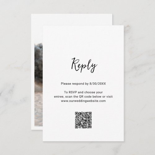 Modern Simple Black White Photo QR Code Wedding RSVP Card