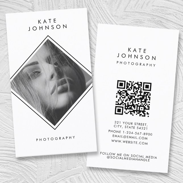 Modern Simple Black & White Photography QR Code  Business Card (Modern Simple Black & White Photography QR Code Business Card)