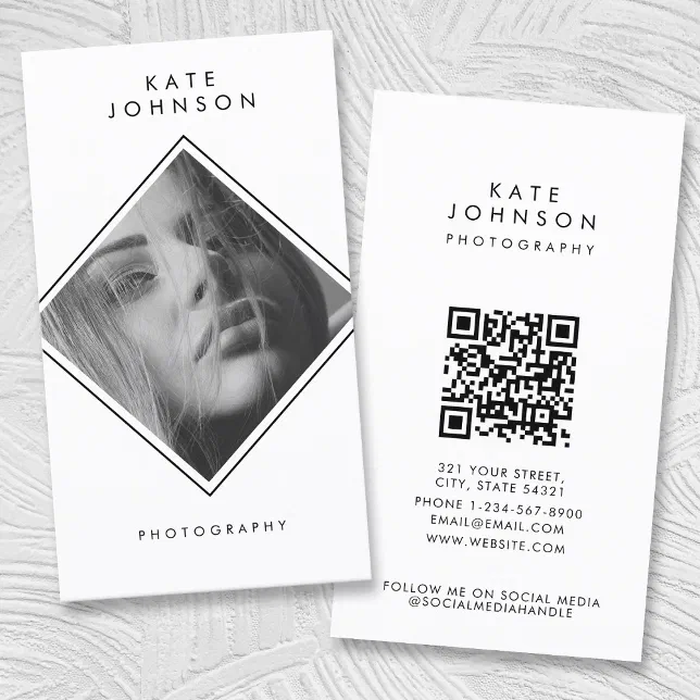Modern Simple Black & White Photography QR Code Business Card | Zazzle