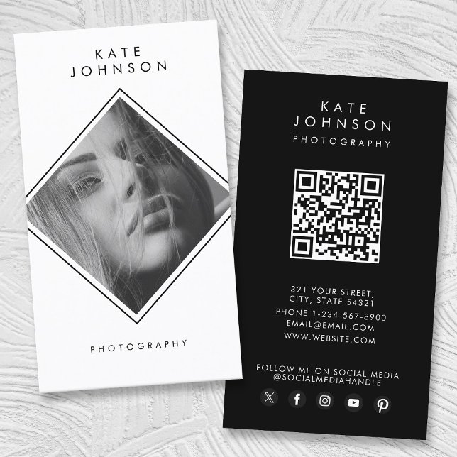 Modern Simple Black & White Photography QR Code  Business Card (Modern Simple Black & White Photography QR Code Business Card)