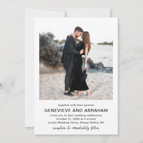 Modern Simple Black White QR Code Photo Wedding Invitation