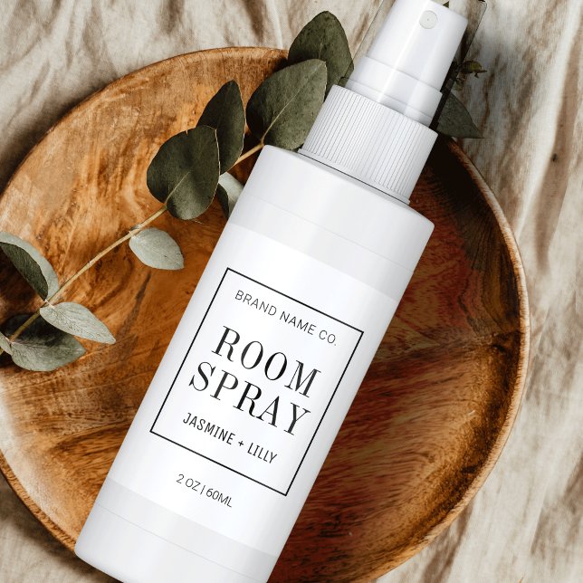 Modern Simple Black White Room Spray Bottle Label (Simple black and white spray bottle wrap around label with fully editable text, colors and layout)