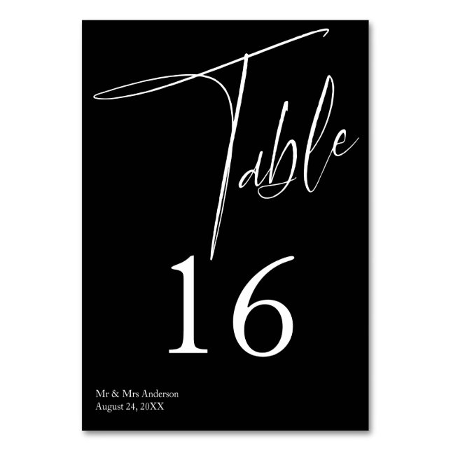 Modern Simple Black & White Table Number (Front)