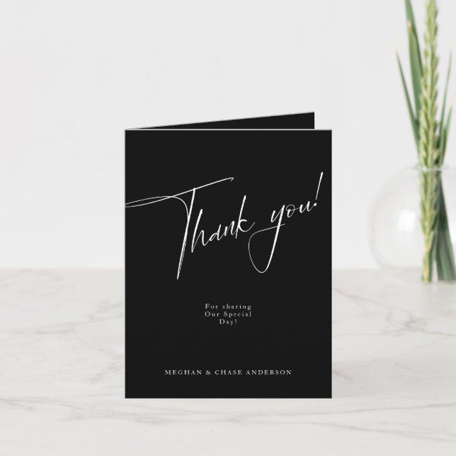 Modern Simple Black & White Thank You Card (Front)