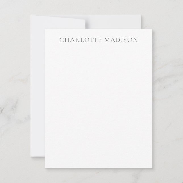 Modern Simple Black White Trendy Minimalist Name Note Card (Front)