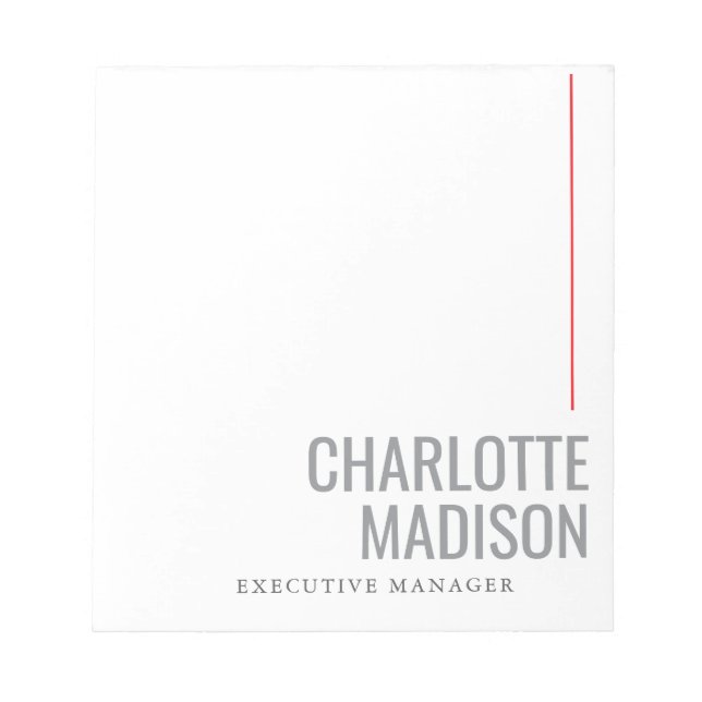 Modern Simple Black White Trendy Minimalist Plain  Notepad (Front)