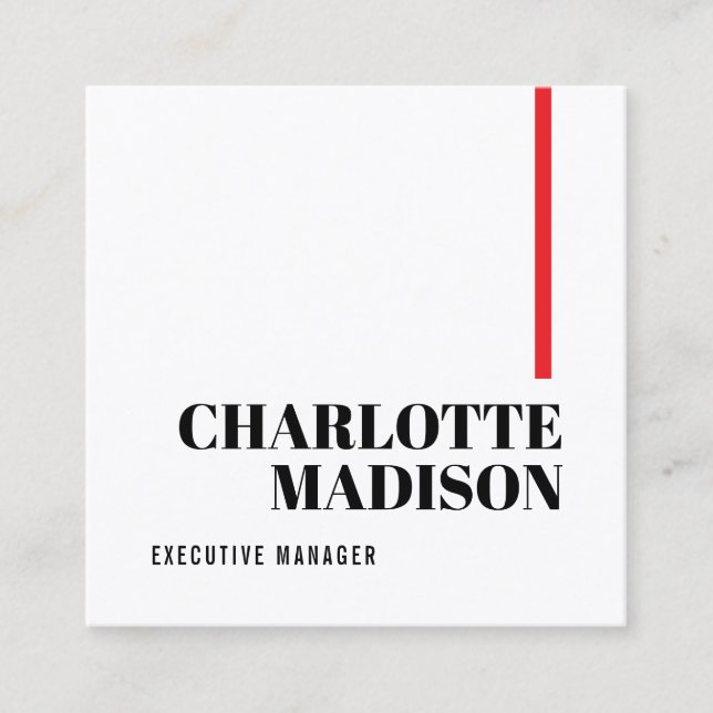 Modern Simple Black White Trendy Minimalist Plain  Square Business Card (Front)