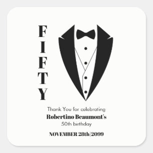 Modern Simple Black White Tuxedo 50th Birthday Square Sticker