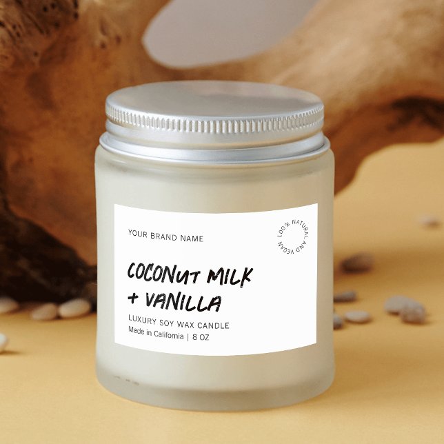 Modern Simple Black White Waterproof Product Label (Rustic minimalist rectangle product label with handwritten distressed style font)