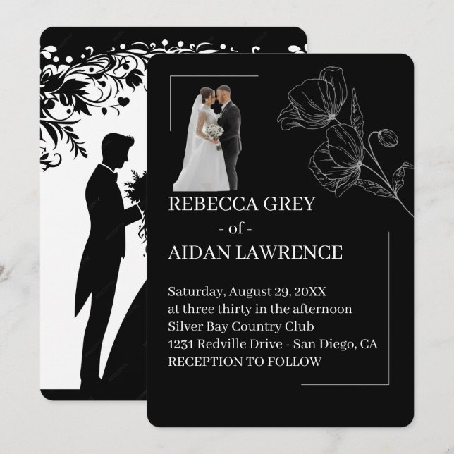 Modern Simple Black White Wedding Overlay 2026  Invitation (Front/Back)