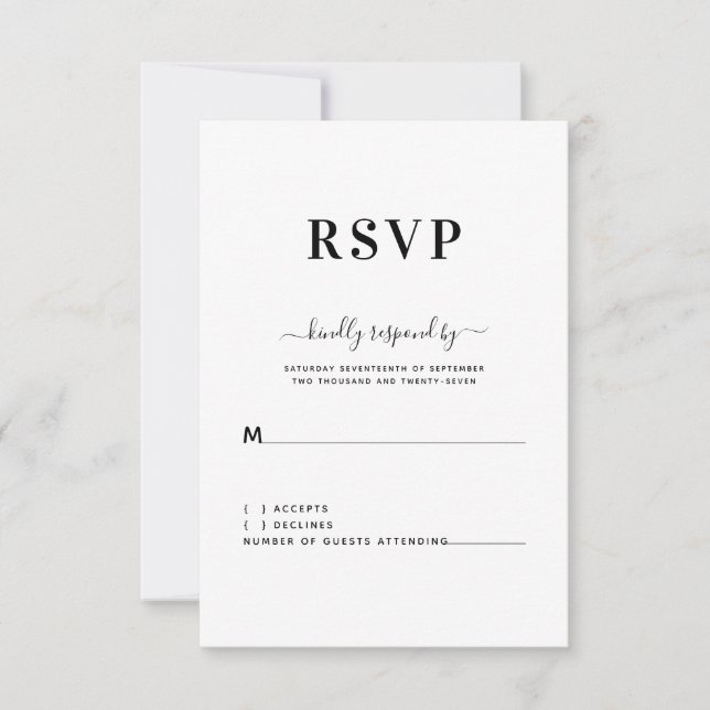 Modern Simple Black White Wedding RSVP Card (Front)